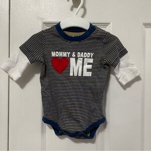 EUC Circo Navy and Tan Striped with red heart Baby Onesie NB